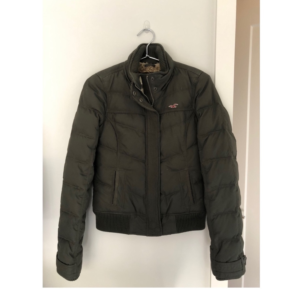Army green winter puffer coat from Hollister.